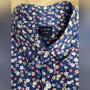 J Crew Flex Blue Pink Floral Floral Print Button Up Shirt Sz L